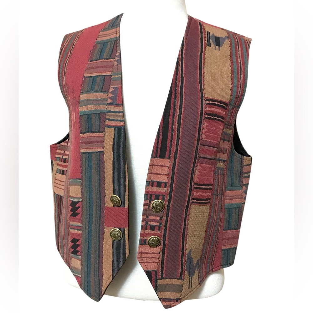 Vintage Wraps Collection Tapestry Vest Southwestern Native American Sleeveless L